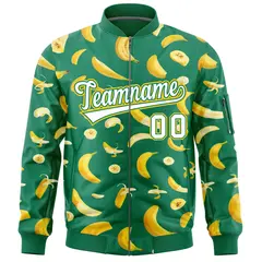 Kelly Green Banana Pattern Varsity Letterman Bomber Jacket 3