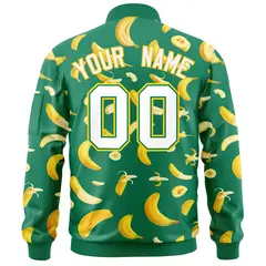 Kelly Green Banana Pattern Varsity Letterman Bomber Jacket 4