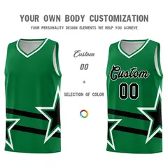 Kelly Green Basketball Kit Black Star Pattern and Double Lines 3