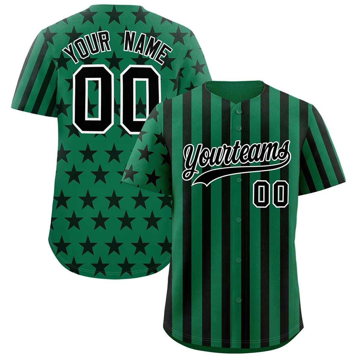Kelly Green Black American Flag Graffiti Baseball Jersey