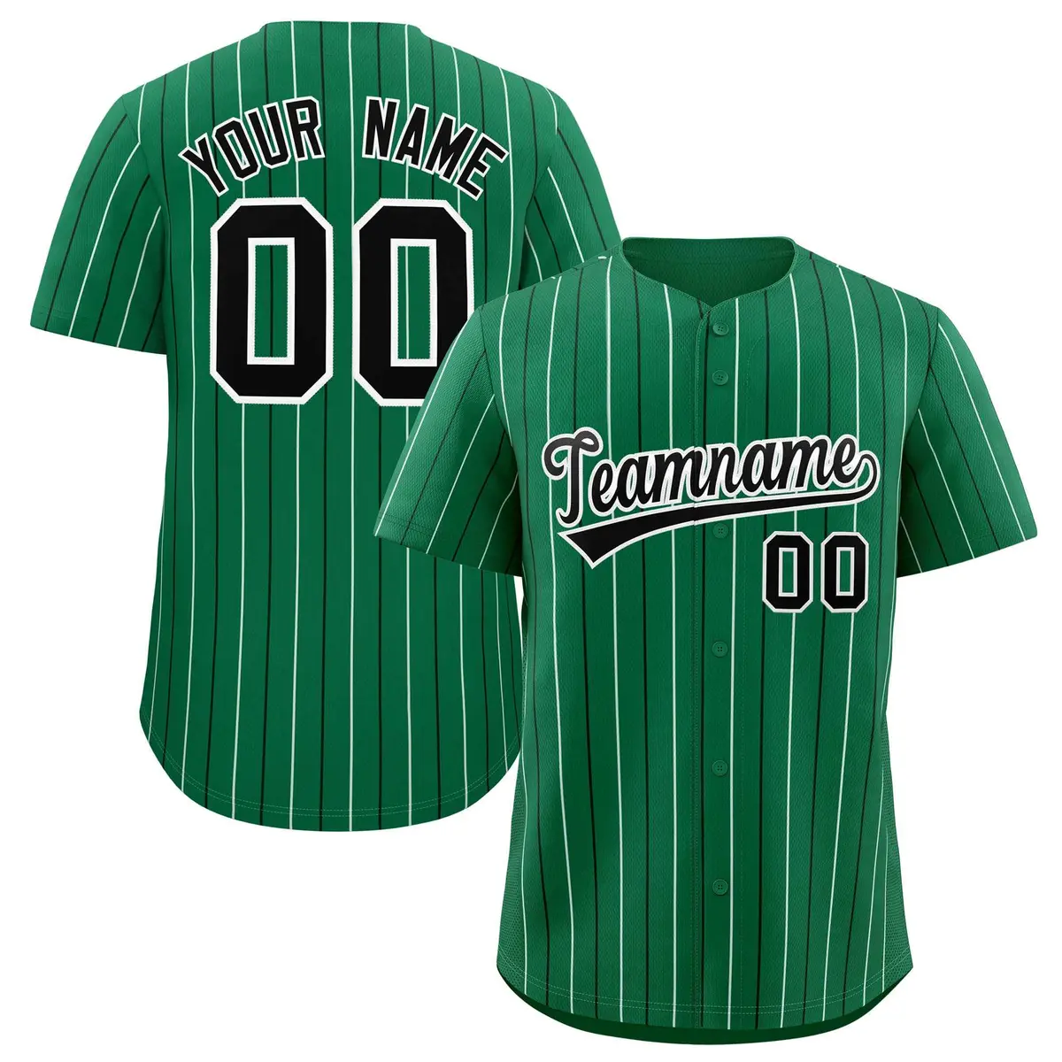 Kelly Green Black and White Bi-Color Striped Baseball Jersey