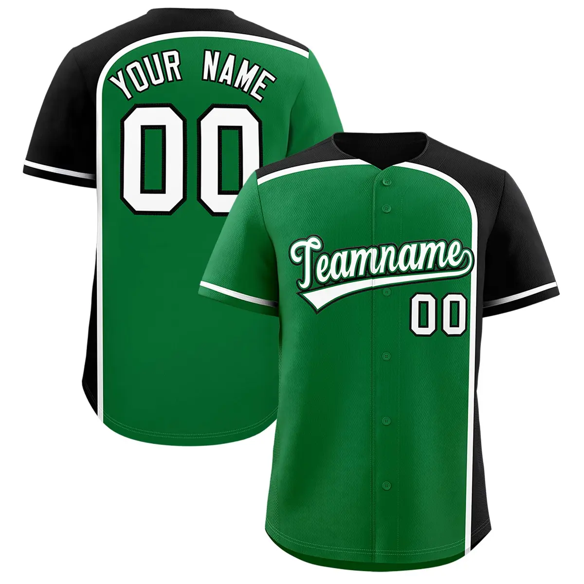 Kelly Green Black Color Block Authentic Baseball Jersey