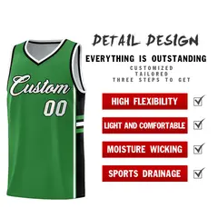 Kelly Green Black Color Block Varsity Basketball Jersey 2