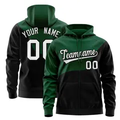 Kelly Green Black Color Block Varsity Full-Zip Letterman Wave Jacket Hoodie