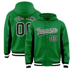 Kelly Green Black Color Block Varsity Letterman Jacket Hoodie