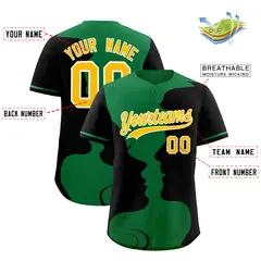 Kelly Green Black Couple Silhouettes Valentine's Day Baseball Jersey 3