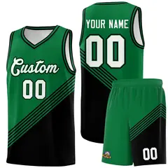 Kelly Green Black Diagonal Stripes Color Block Basketball Jersey 1