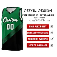 Kelly Green Black Diagonal Stripes Color Block Basketball Jersey 2