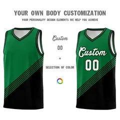 Kelly Green Black Diagonal Stripes Color Block Basketball Jersey 3