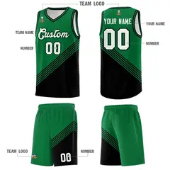 Kelly Green Black Diagonal Stripes Color Block Basketball Jersey 5