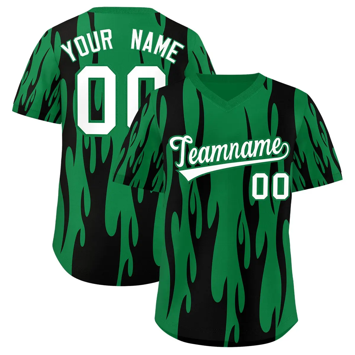 Kelly Green Black Flame Pattern Pullover Baseball Jersey