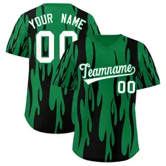Kelly Green Black Flame Pattern Pullover Baseball Jersey 1