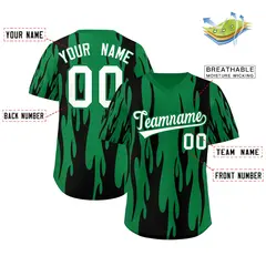 Kelly Green Black Flame Pattern Pullover Baseball Jersey 2