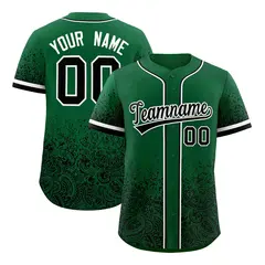 Kelly Green Black Floral Gradient Full Button Baseball Jersey 1