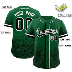 Kelly Green Black Floral Gradient Full Button Baseball Jersey 2