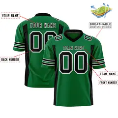 Kelly Green Black Football Jersey with Sleeve Stripes 2