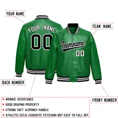 Kelly Green Black Full-Snap Faux Leather Varsity Letterman Jacket 2