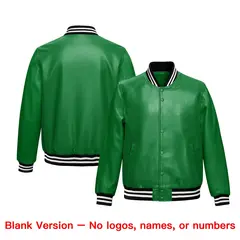 Kelly Green Black Full-Snap Faux Leather Varsity Letterman Jacket 6
