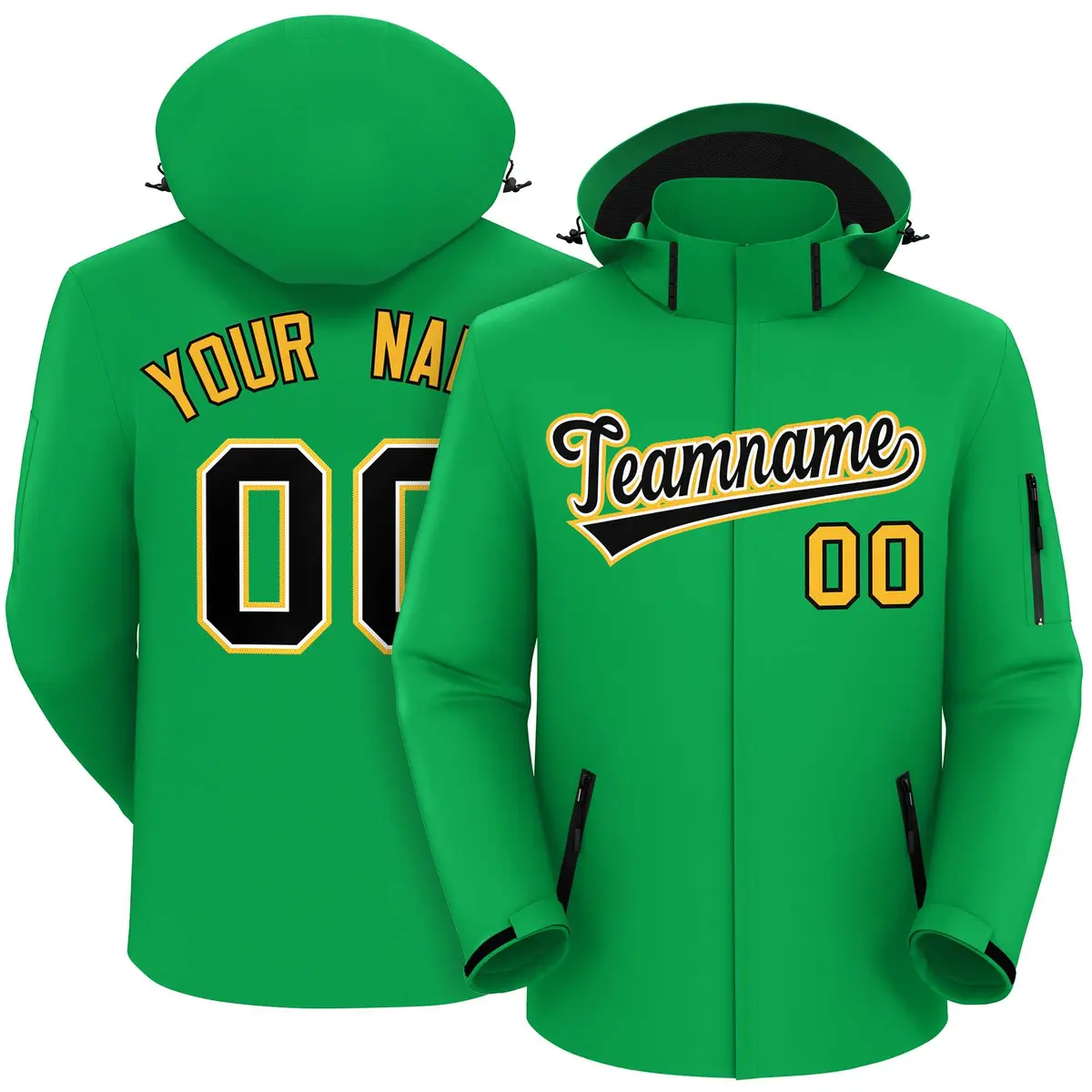 Kelly Green Black-Gold Classic Style Waterproof Jacket