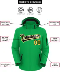 Kelly Green Black-Gold Classic Style Waterproof Jacket 2