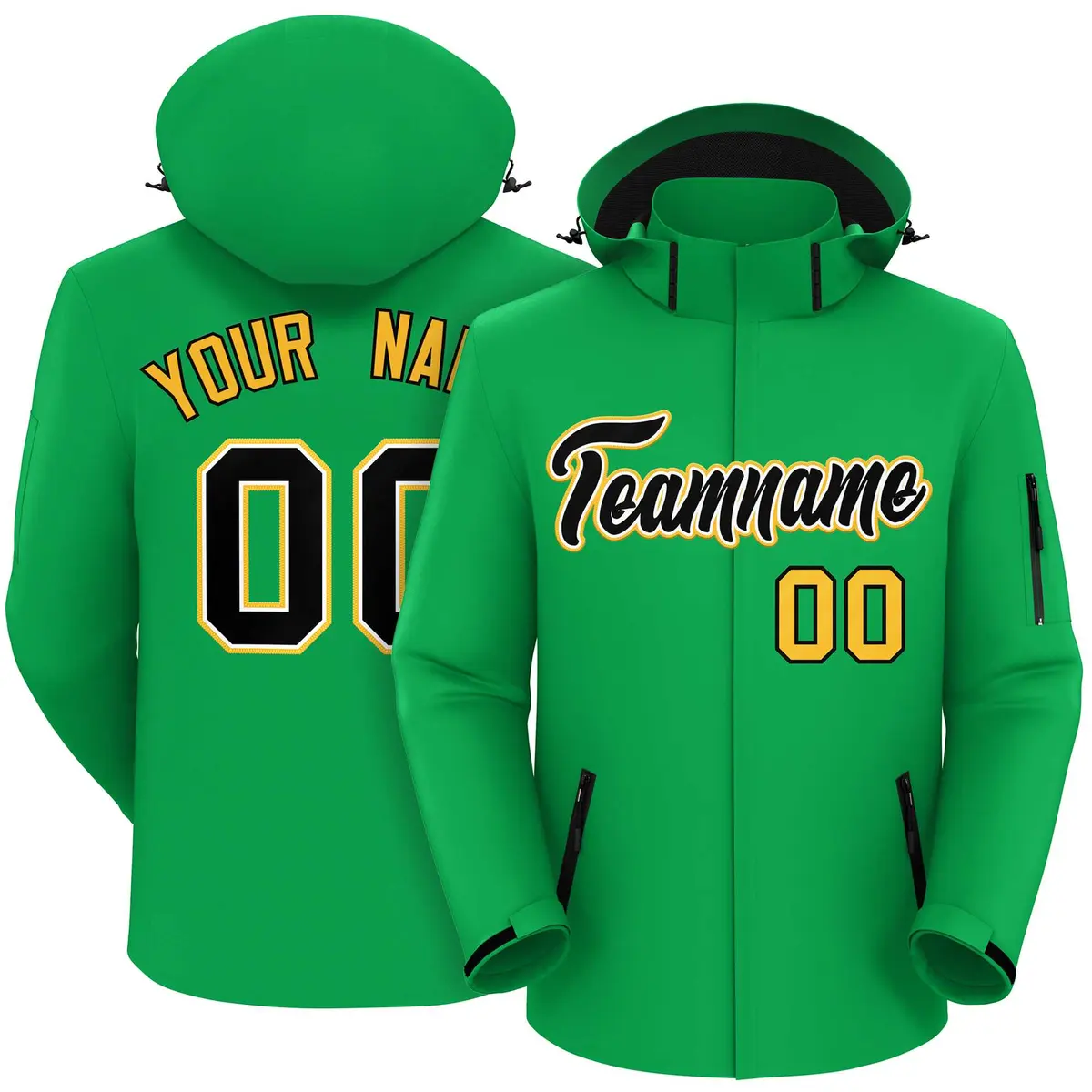 Kelly Green Black-Gold Classic Style Waterproof Jacket