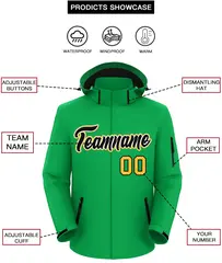 Kelly Green Black-Gold Classic Style Waterproof Jacket 2