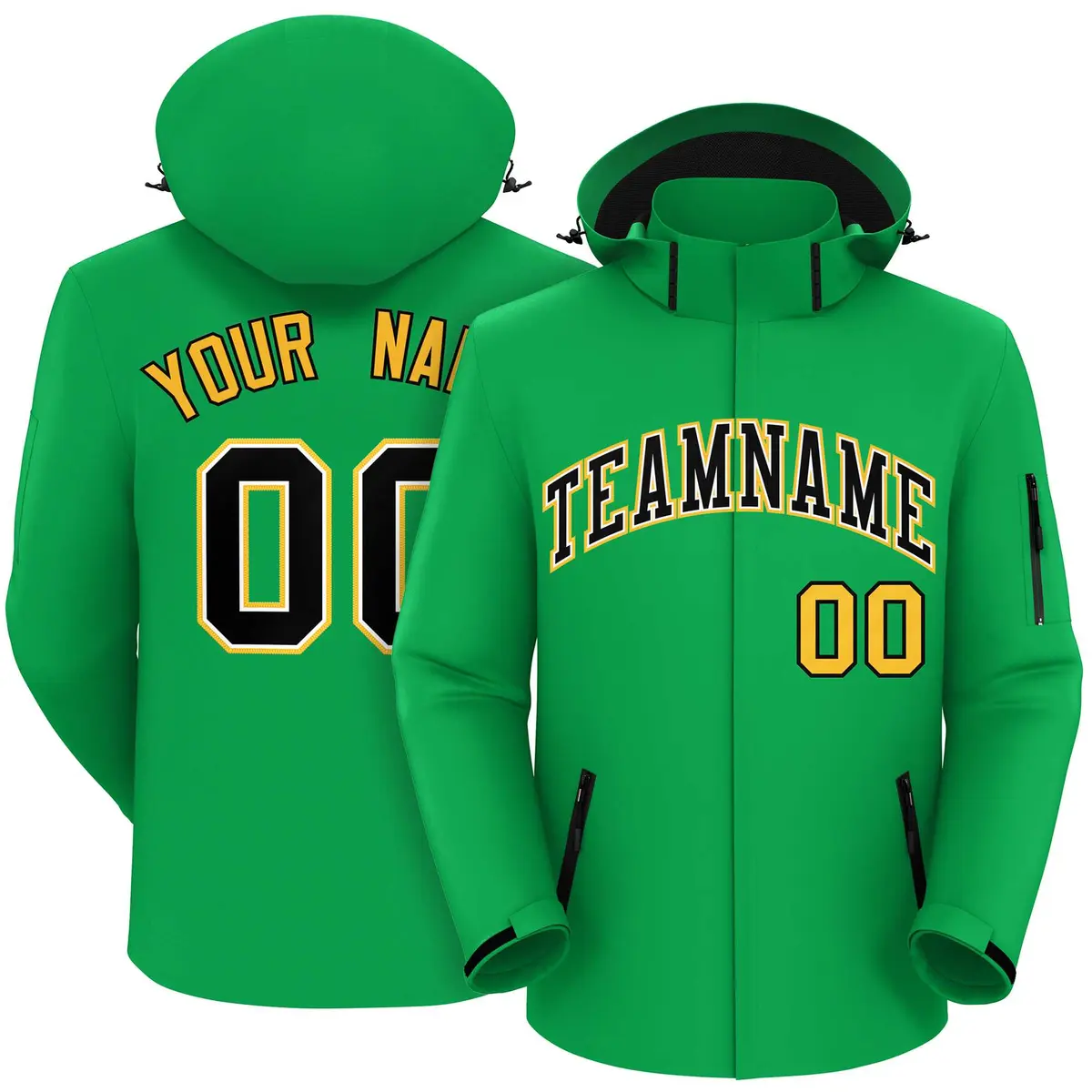 Kelly Green Black-Gold Classic Style Waterproof Jacket