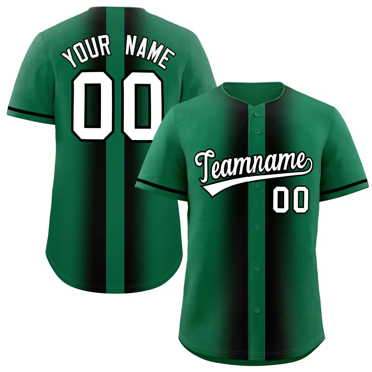 Kelly Green Black Gradient Lapel Fashion Baseball Jersey