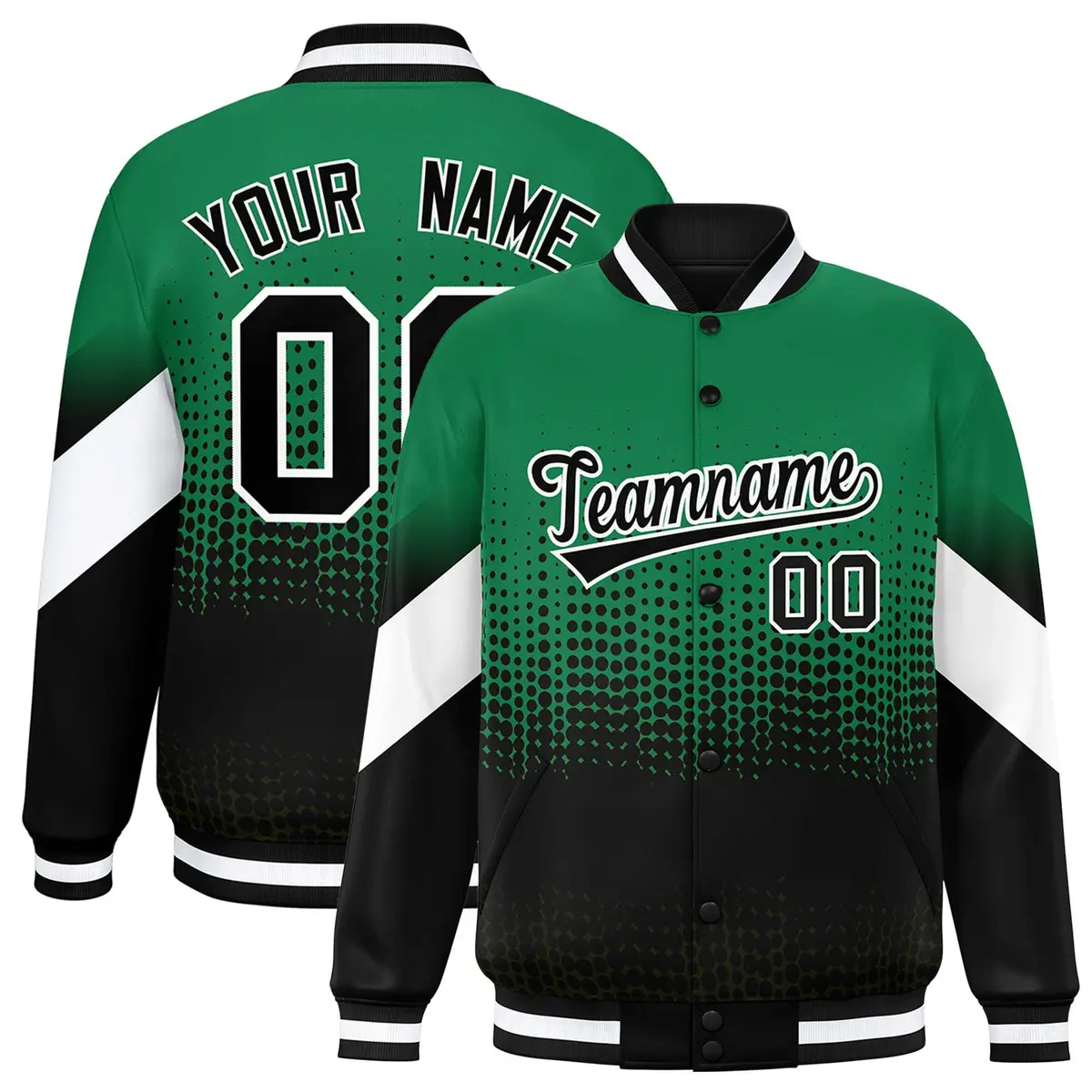 Kelly Green Black Gradient Polka Dot Varsity Letterman Jacket