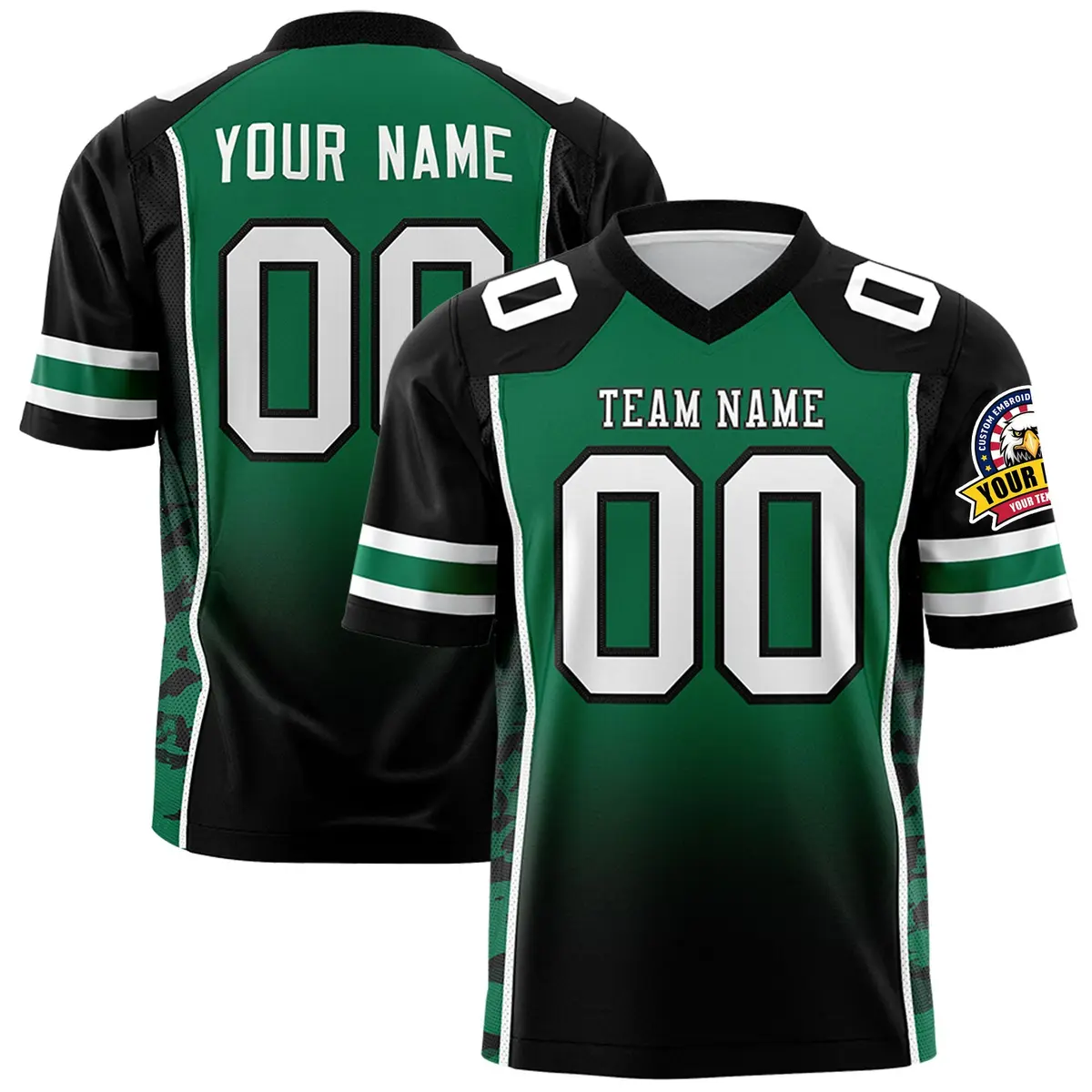 Kelly Green Black Gradient Side Pattern Football Jersey