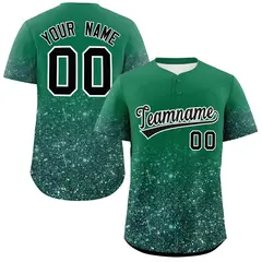 Kelly Green Black Gradient Sparkle-Effect Baseball Jersey