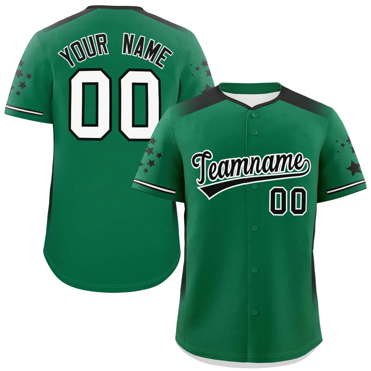 Kelly Green Black Gradient Star Pattern Baseball Jersey