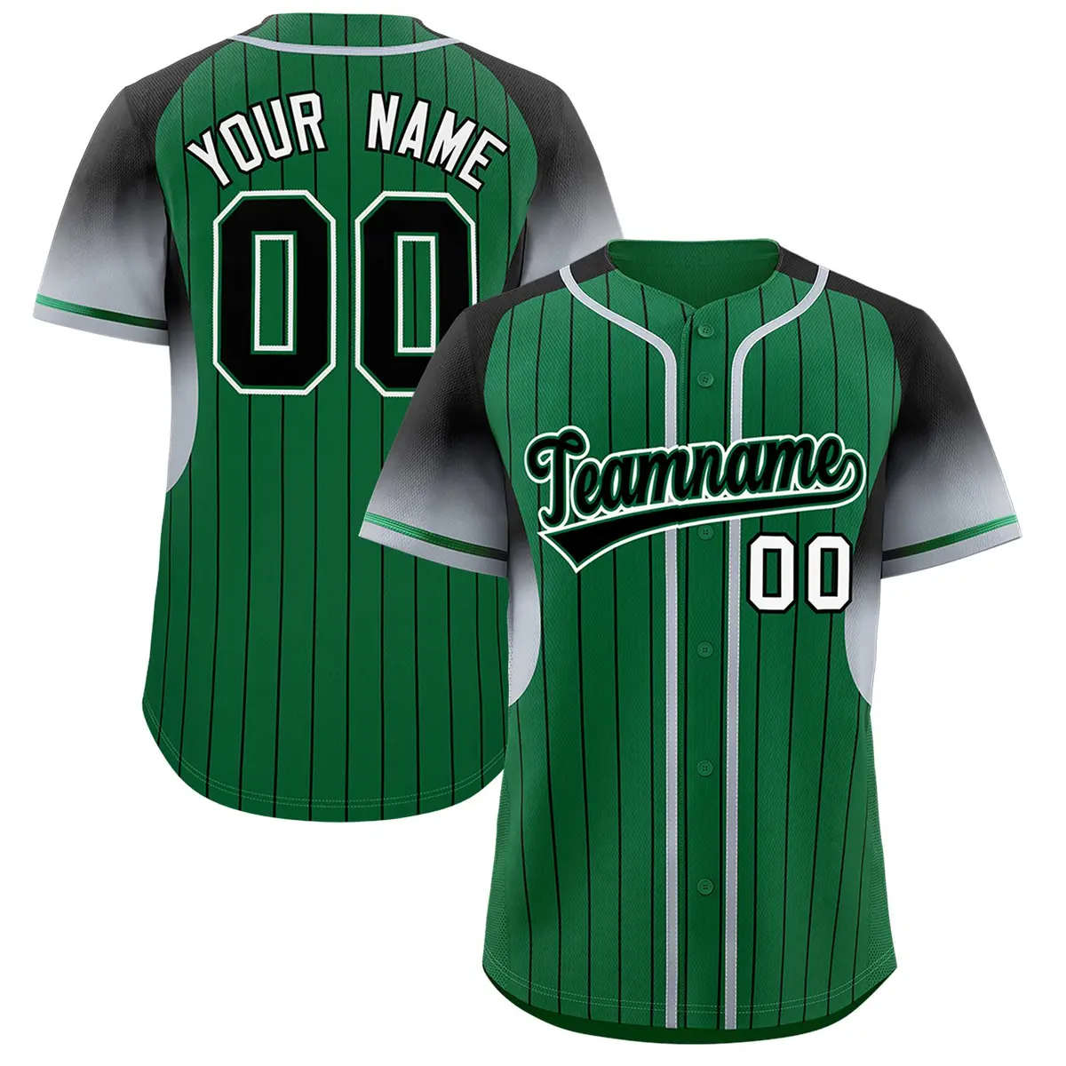 Kelly Green Black Gradient Stripe Sleeves Baseball Jersey