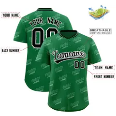 Kelly Green Black Graffiti Full Button Baseball Jersey 2