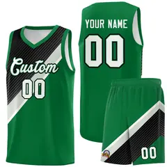 Kelly Green Black Gray Diagonal Stripes Color Block Basketball Jersey