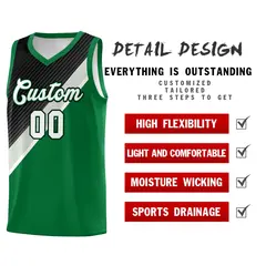 Kelly Green Black Gray Diagonal Stripes Color Block Basketball Jersey 2