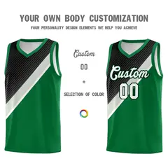 Kelly Green Black Gray Diagonal Stripes Color Block Basketball Jersey 3
