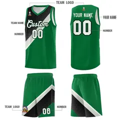 Kelly Green Black Gray Diagonal Stripes Color Block Basketball Jersey 5