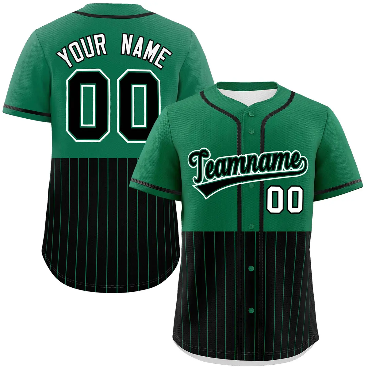 Kelly Green Black Half Stripe Authentic Baseball Jersey