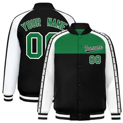 Kelly Green Black K-Ribbon Raglan Full-Snap Color Block Letterman Jacket 1