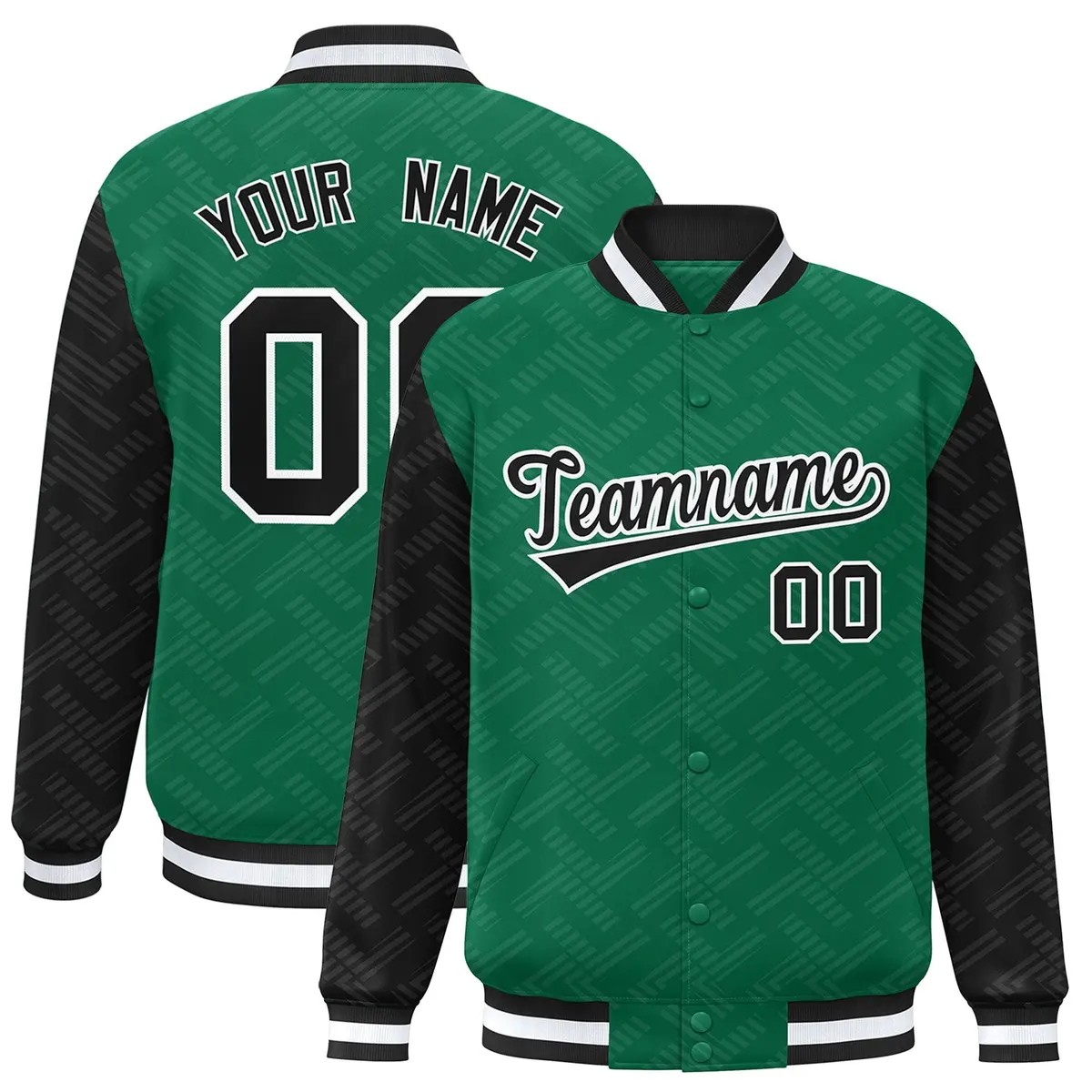 Kelly Green Black L Pattern Varsity Raglan Letterman Jacket