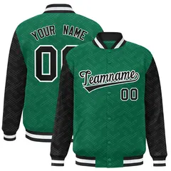 Kelly Green Black L Pattern Varsity Raglan Letterman Jacket 1