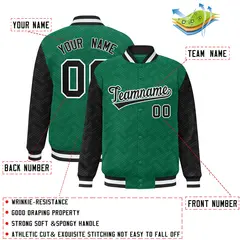 Kelly Green Black L Pattern Varsity Raglan Letterman Jacket 2