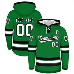 Kelly Green Black Lace-Up Neck Classic Hockey Hoodie