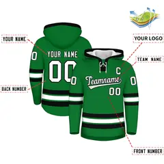 Kelly Green Black Lace-Up Neck Classic Hockey Hoodie 2