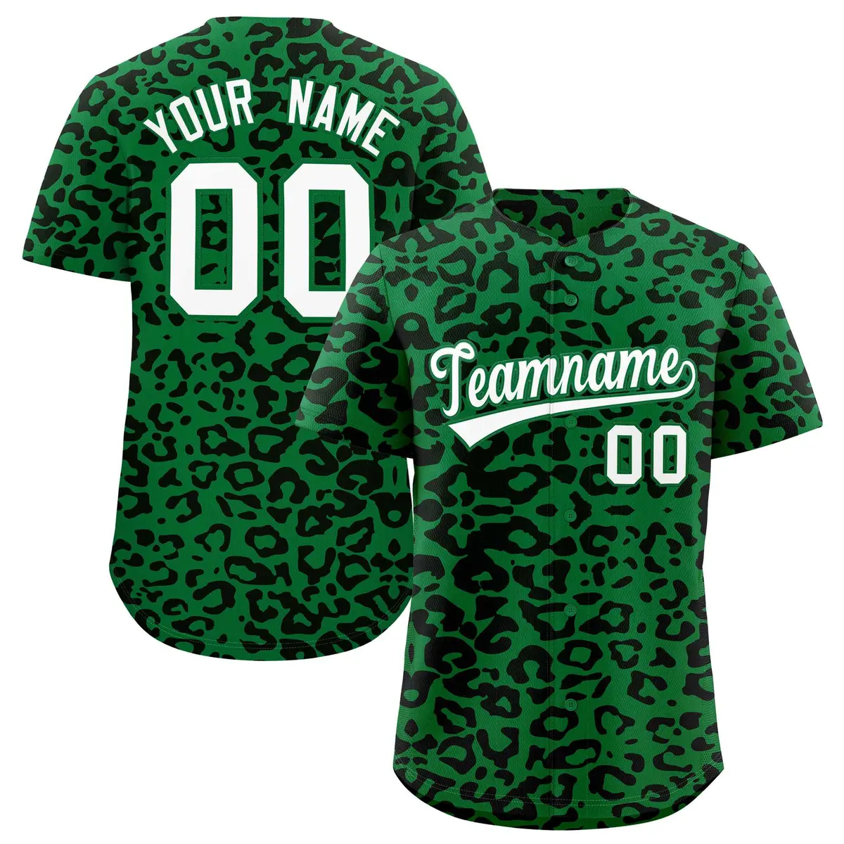 Kelly Green Black Leopard Print Baseball Jersey
