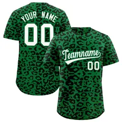 Kelly Green Black Leopard Print Baseball Jersey 1