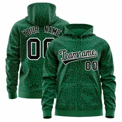 Kelly Green Black Leopard Print Varsity Full-Zip Letterman Jacket Hoodie