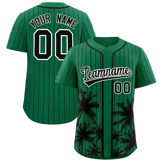 Kelly Green Black Pinstripe Coconut Tree Baseball Jersey