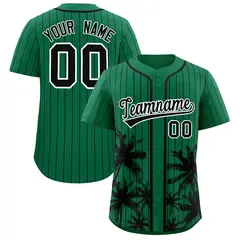 Kelly Green Black Pinstripe Coconut Tree Baseball Jersey 1